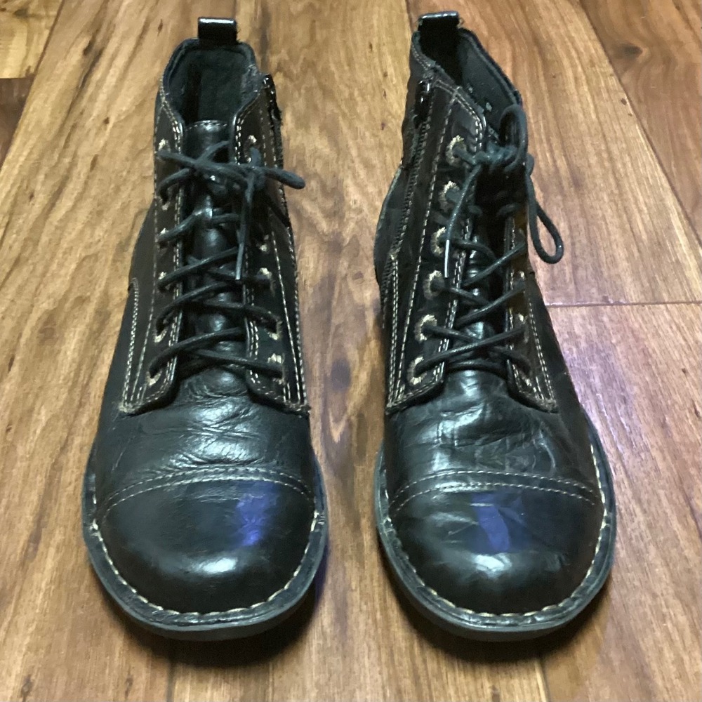 Clarks Bendables Black Leather Cap Toe Lace zip Up Moto Gorpore Ankle Boots 8M